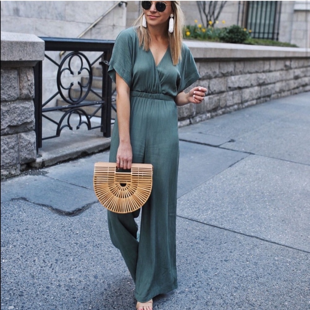 & Other Stories Seafoam Green Crinkle Short Sleeve Jumpsuit